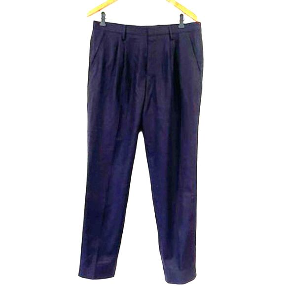 Mr. P Navy Blue Pleated Dress Pants Wool Made in Italy Size 34 x 30 Tapered - Picture 1 of 7